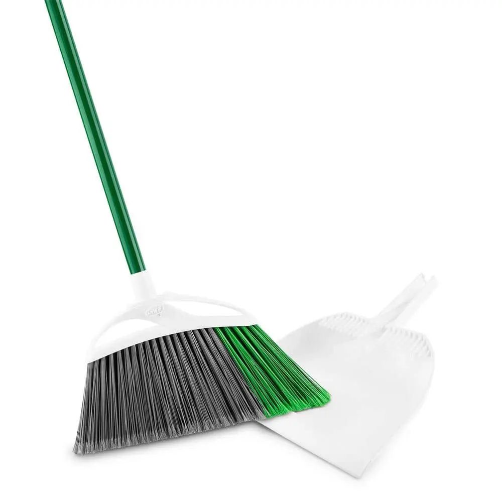Extra-Large Precision Angle Broom and Dustpan Set - Sturdy Plastic-Steel Long-Handled Household Home Cleaning Supply for Sweeping