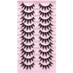 False Eyelashes 10 Pairs Manga Lashes Japanese Style Anime Lashes Thick Cosplay Lashes Natural Look makeup accessory travel brush Spice Cosmetic