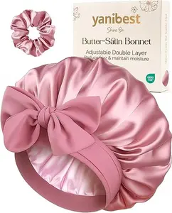 Adjustable Satin Sleep Bonnet, Double Layer Silk Anti Frizz Natural Hair Cap