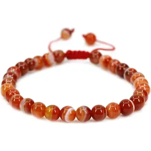 Natural Red Dream Agate Gemstone 6mm Round Beads Adjustable Braided Macrame Tassels Chakra Reiki Bracelets 7-9 inch Unisex