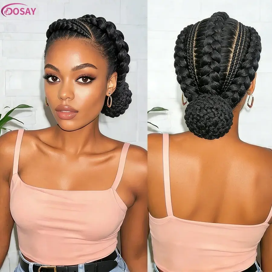 Dosay Braided Bun Wigs New Arrival Afro Bantu Braided Wigs Synthetic Full Lace Cornrow Box Braids Natural Handmade Braids Wig For Women