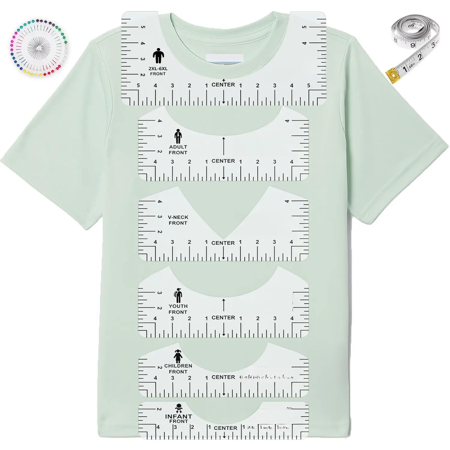 8 count Tshirt Ruler Guide for  Alignment, Tshirt Ruler for Cricut Heat Press HTV  Center Designs, Craft Sewing Supplies and Accessories
