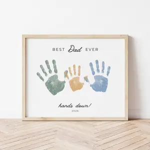 Father's Day Wooden DIY Handprint Sign - "Best Dad Ever Hands Down 2026" | Personalized Gift for Dad from Kids, Perfect Present for Dad, Papa, Daddy, Grandpa, Father’s Day Gift