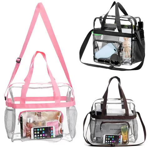 Clear bags Stadium Approved Clear Tote Bag with Zipper Closure Crossbody Messenger Shoulder Bag with Adjustable Strap -Pink