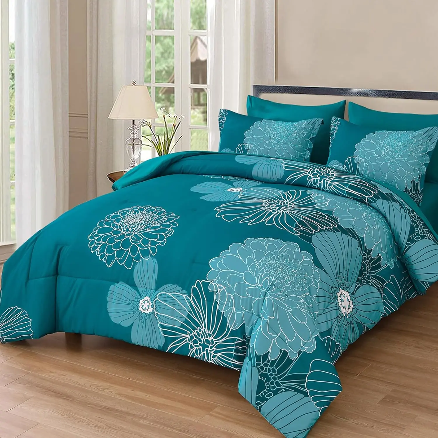 Queen Comforter Set Teal a Bag Floral Comforter Sets Microfiber Boho Sets for,7,90"*90"