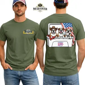 Dog Patriotic Tee, USA 250th Shirt, Bulldog Cooler Graphic Back Print, M0delo Beer Lovers Gift, Fourth of July 2026 Apparel for Men and Women.
