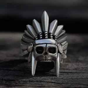 GTHIC Tribal Chief Stainless Steel Skull Ring for Wedding Engagement Birthday Valentine's Day Gift Size 7-13 Durability