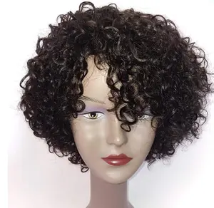 HUA Brazilian Kinky Curly 10 Inch Human Hair Wigs for Black Women Wear and Go Glueless Short Wig with Natural Color 100% Human Hair
