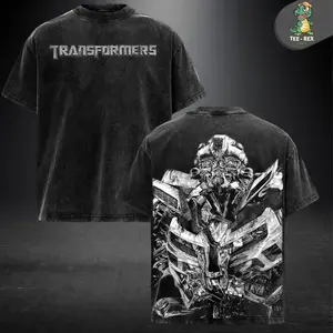 Bumblebee TRANSFORMERS Edition Double Printed Oversize Lightweight Acid Washed Tee TV Series Graphic Design Top Cotton Streetwear Movie T-Shirt Clothes Menswear Womenswear Apparel Classic