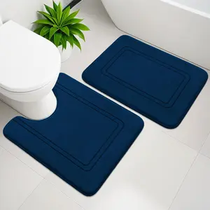 Memory  Bath Mat Set, Bathroom Rugs Sets 2 count, Non Slip Bath Mats for Bathroom, Super Soft and Water Absorbent Bath Rug Set, Machine Washable U Shape Toilet Rug,Dark Blue