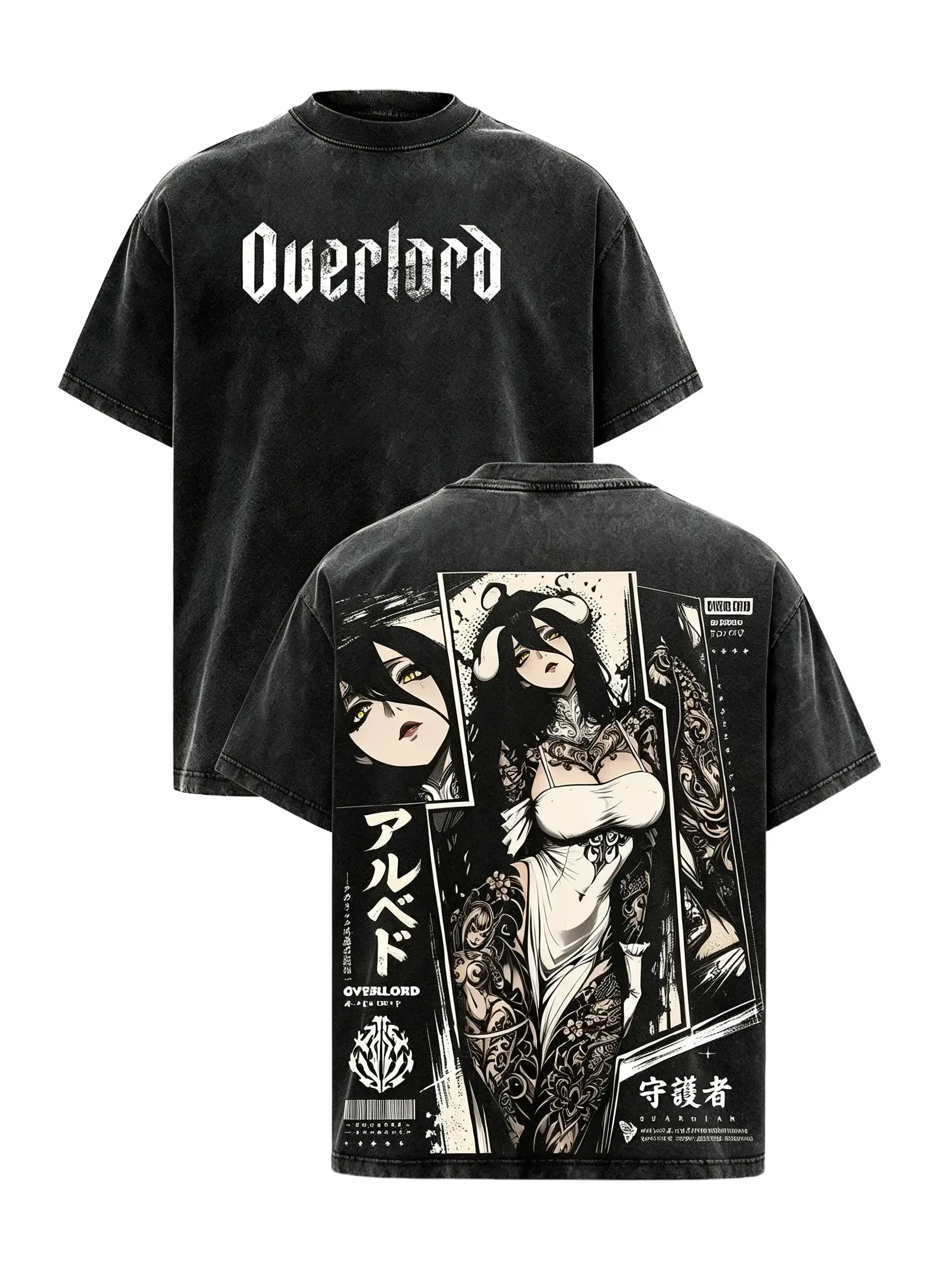 Overlord Albedo Anime T Shirt Washed Vintage Black Tee Oversized Streetwear Graphic Shirt Japanese Anime Fashion Y2K Gothic Style Manga Clothing Harajuku Casual Short Sleeve Top Unisex Summer Outfit