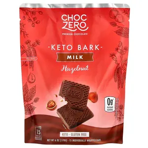 ChocZero Keto Bark, Milk Chocolate, Hazelnut, 15 Mini Bars, 6 oz (170 g) ChocZero Keto Bark, Milk Chocolate, Hazelnut, 15 Mini Bars, 6 oz (170 g)