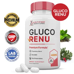 Gluco Renu 688MG Premium Formula Glycogen Support Gluco Optimizer Glurenu Supplement Formulated Hawthorne Hibiscus Garlic Juniper Powder Olive Forskolin Green Tea Extract 60 Capsules