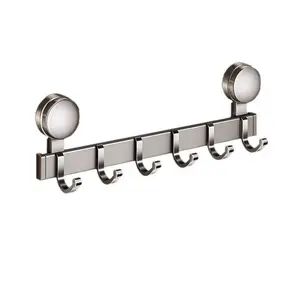 Suction Cup No-Drill Hook Strong Load-Bearing Wall-Mounted for Bathroom Over-The-Door Clothes Rack with Row of Hooks for Clothes and Towels