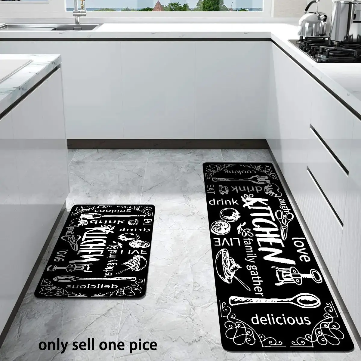 Letter Pattern Kitchen Mat, 1 Count Non-slip Rectangle Floor Rug, Decorative Mat For Home Kitchen Living Room