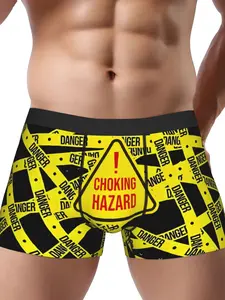 Keep Out Caution Men Underwear Printed Stretchy Boxer Briefs