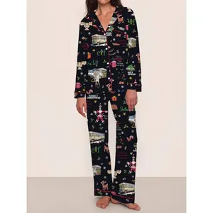 Women's Christmas Pajama Set, Long Sleeve & Pants, Fitted Sleepwear, Comfortable Party, Perfect Gift for Birthdays & Holidays