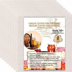 8 count Grade 100+ Cheese Cloths 20x20 Inch,  and Washable Cheesecloths for Straining, Unbleached Pure Cotton Lint Free, Ultra-Fine Cheese Cloth for Baking & Juicing (52x50 TPI)