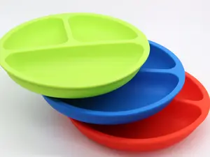 Baby & Toddler Non-Suction Plates, 100% Food Grade Silicone, Premium Hard Plastic Lids, Microwave & Dishwasher Safe, 3 Pack