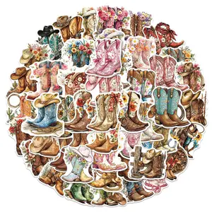 50pcs Retro Cowboy Boots Stickers, Office Supplies and Notebook Accessories, Suitable for Scrapbooks, Diaries, Laptops, Water Bottles, Cars, Etc., Based on A Design Inspired By Faith, Sticker Decals