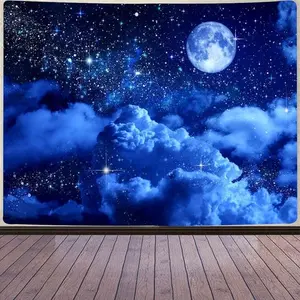 Moon Tapestry Blue Sky Night Cloud Crescent Tapestry a Large gift colorfulBedroom 40*30inch tapestry wall tapestry Blanket Carpet home decoration  living room boys girls decoration college dormitory interesting tapestry