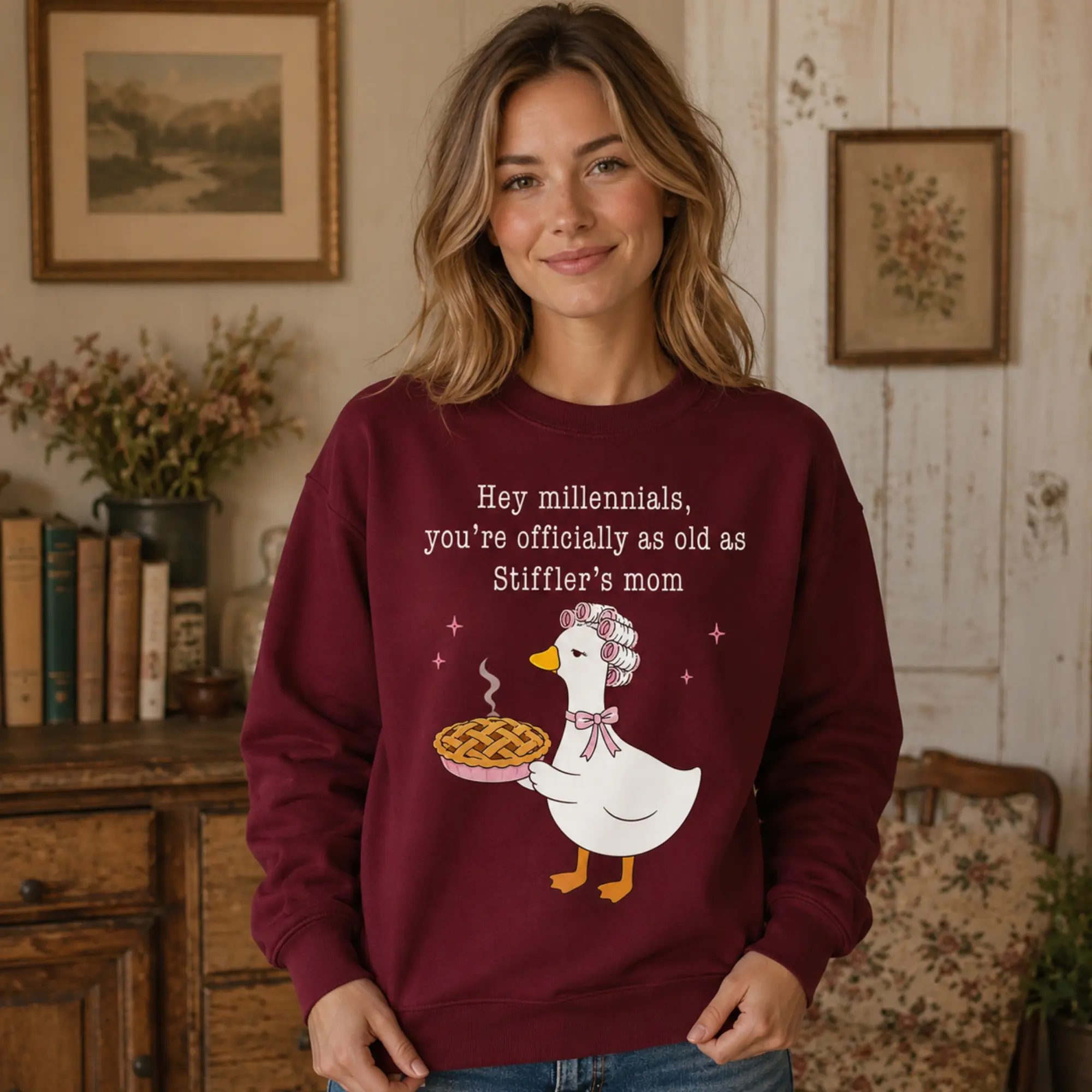 Millennial Goose Sweatshirt for Women, Funny Goose Graphic Crewneck, Nostalgic Humor Pullover, Cozy Casual Long Sleeve Graphic Sweatshirt