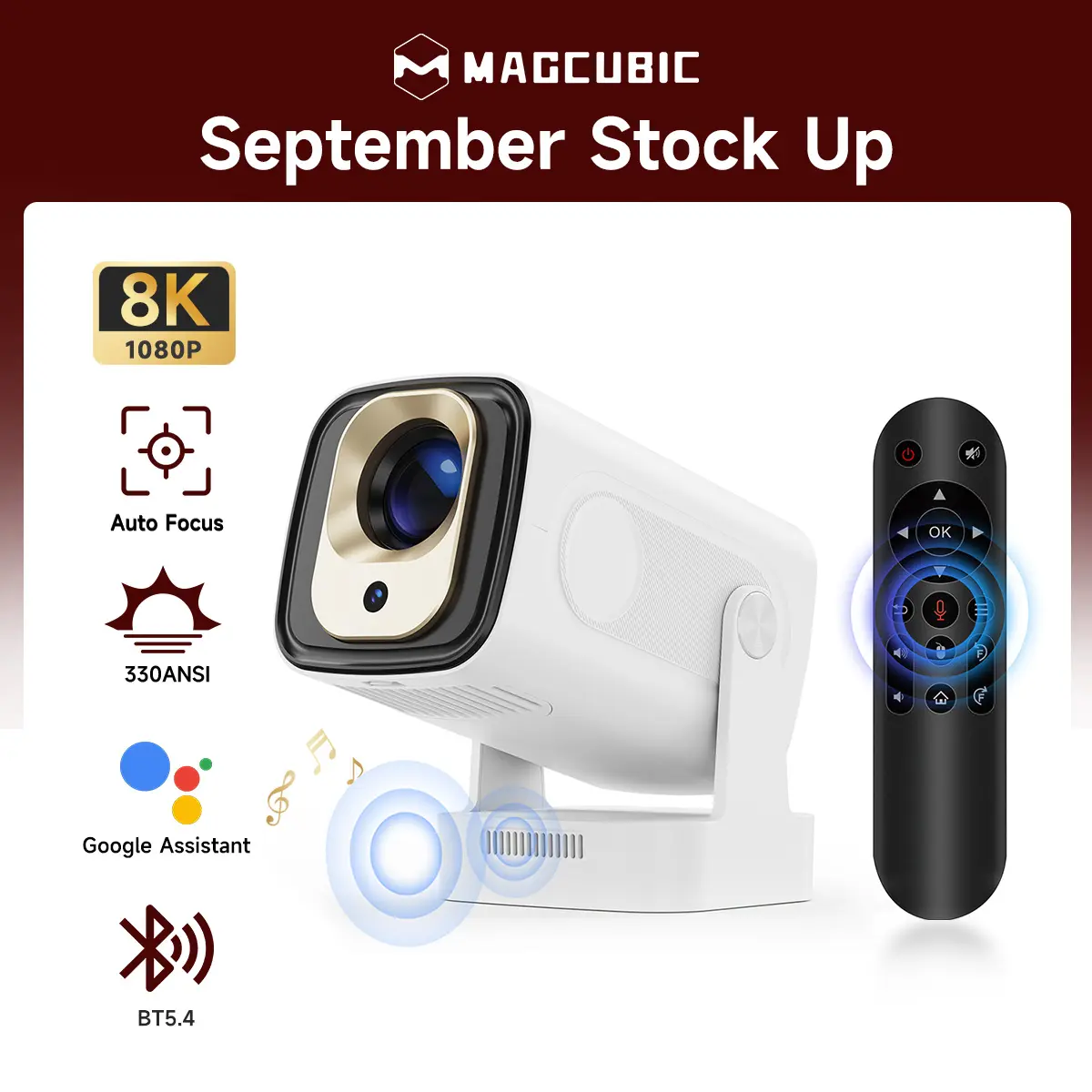 [US warehouse] Magcubic Auto Focus HY310 Projector 330ANSI Google Assistant 8K Decode Native 1080P BT5.4 WIFI6 Android 14 Built-in Speaker Allwinner H726 60Hz Reflash Home Cinema Mini Portable Projector Wireless Local #tiktokshopstockup