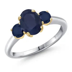 Gem Stone King 925 Silver and 10K Yellow Gold Blue Sapphire Engagement Ring For Women | 2.50 Cttw | Oval 8X6MM | Gemstone September Birthstone
