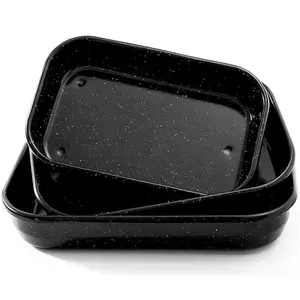 3-Piece Turkey Roasting Pan Set, Oven Safe Ceramic Coated Dishware, Ideal for Bread Chicken Beef Salad, Portable Outdoor BBQ Grill