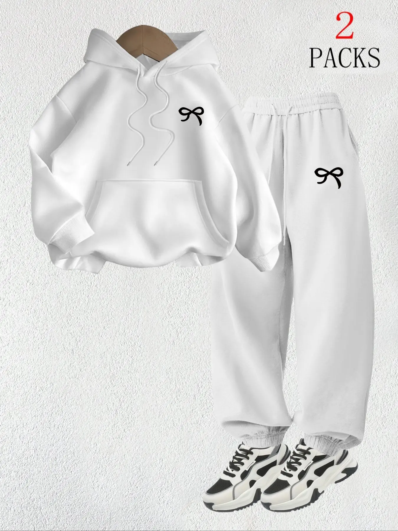Tween Girls' Letter Print Hoodie & Casual Sweatpants Set, Loose-Fit Cartoon Style, Fall Winter Fashion, Comfortable Daily Wear