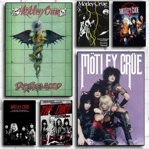 Popular Band Motley Crues Retro Artistic Poster Waterproof HD Wall Sticker | Self-Adhesive Decorative Art Poster | Fade-Resistant Scratch-Proof for Long-Term Use | Easy to Apply and Clean | for Home Office Bedroom Living Room Kitchen Decor | Gift Idea