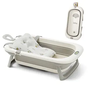 UNICOO Collapsible Baby Bathtub with Soft Cushion & Thermometer for Newborn to Toddler, 0-24 Months, Portable Design, BPA-Free Materials