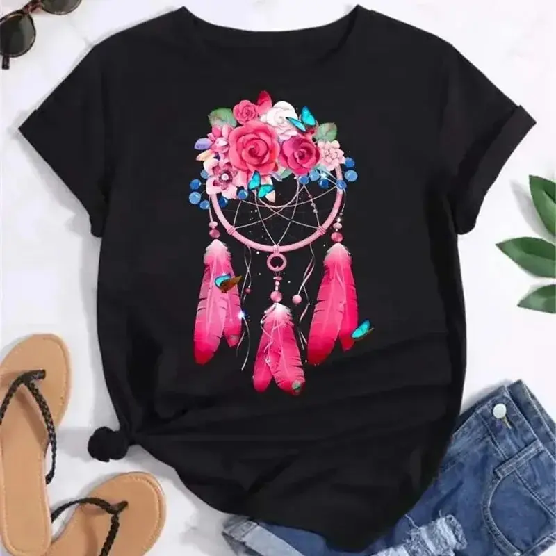 Feather Dreamcatcher Women Fashion T Shirt Harajuku Graphic Tees Shirt Femme Dream Catcher Women'S T-Shirt Clothes Tops Unisex