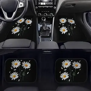 4pcs Daisy Design Car Floor Mats, Anti-Slip Front & Rear Interior Accessories, Fashionable Unisex Car Mats for Men and Women