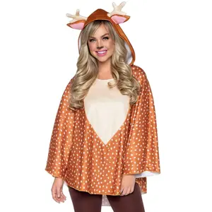 Women's Fawn Fur Poncho Animal Costume with Hood, Polyester Dress, Fitted Design, Matching Accessories