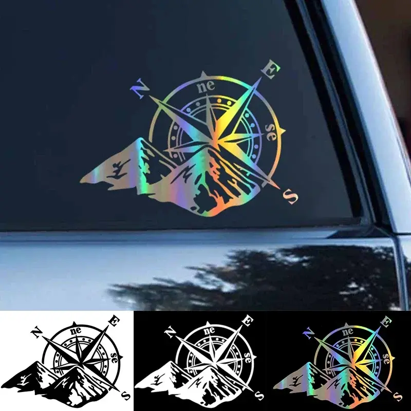 Car Stickers Mountain Compass Fashion Laser Colorful Rear Windshield Stickers Styling Decoration Decal Auto Exterior Accessories