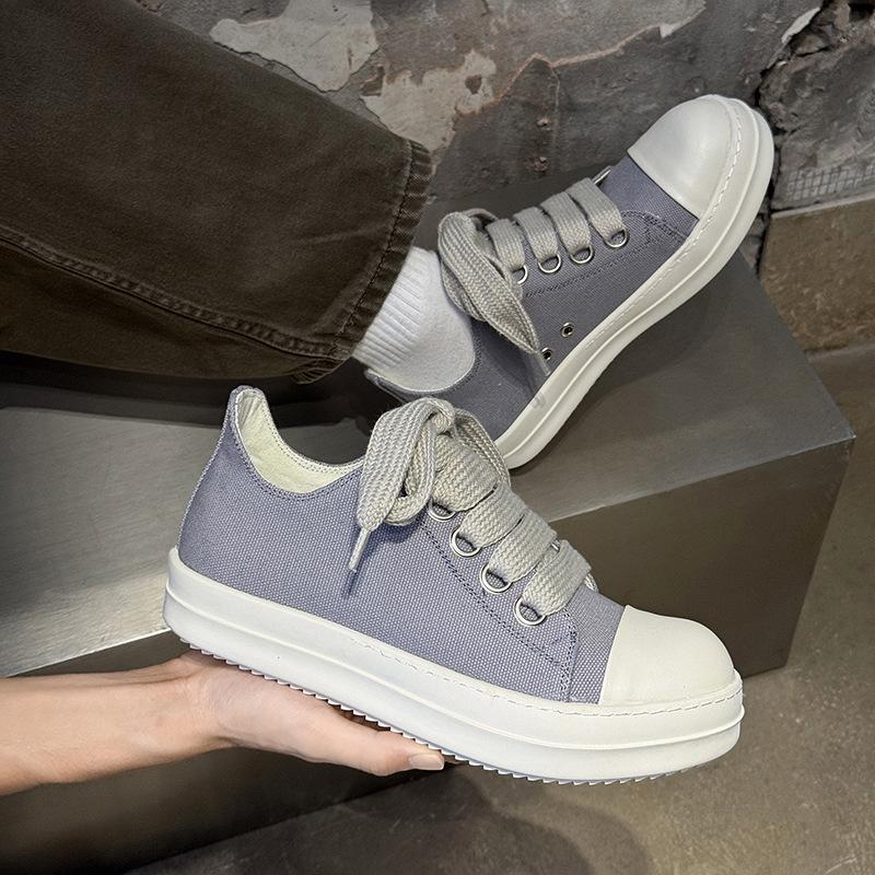 Men's Cleanfit Platform Sneakers Black & White Canvas Wide Laces Slim Leg Street Fashion