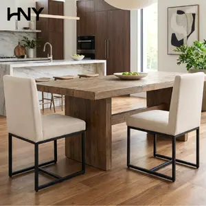 HNY Modern Dining Chairs Set of 2, Mid-Century Comfy Linen Upholstered Armless Kitchen Chairs with Metal Legs, Cream