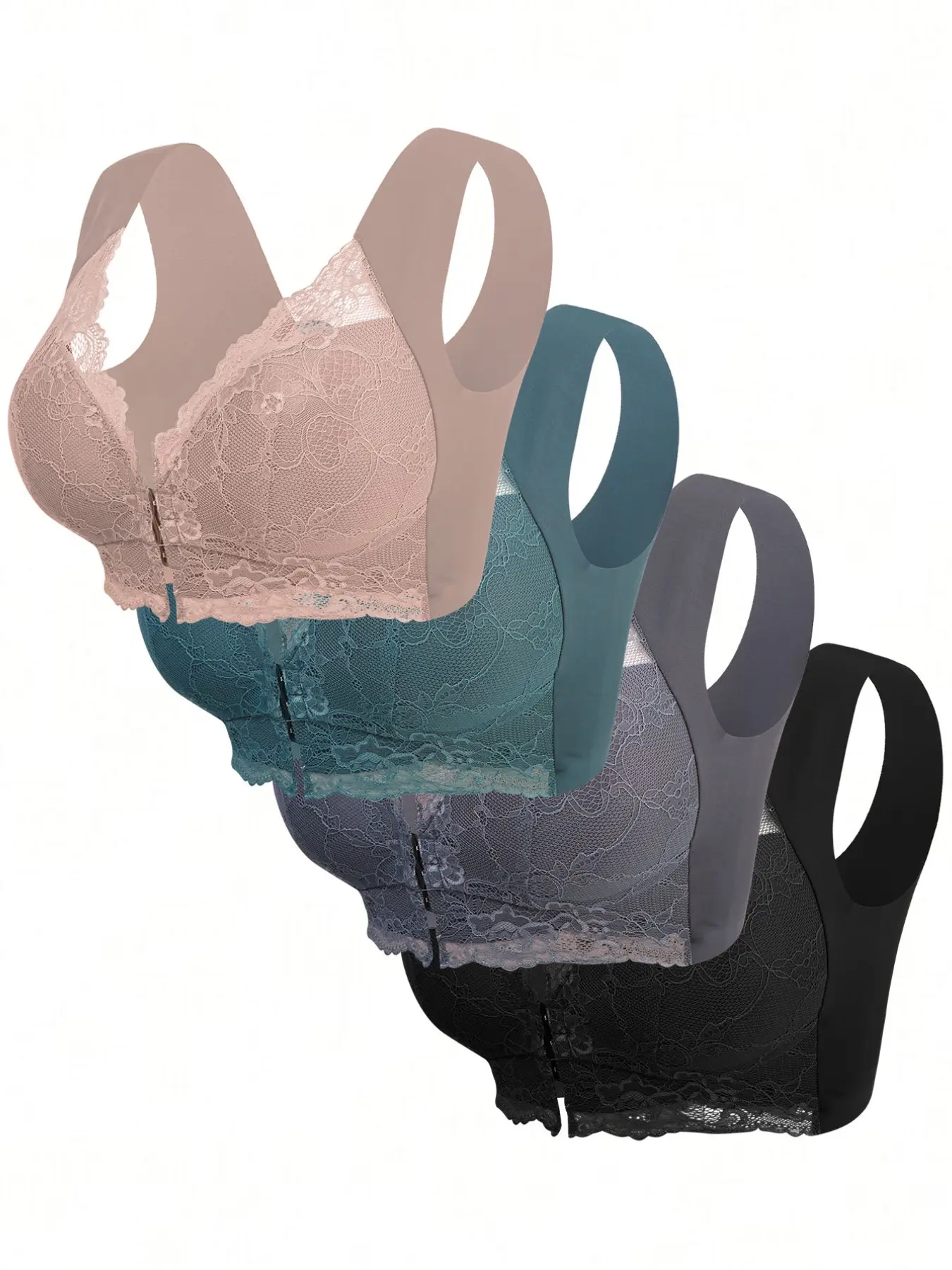 Elegant Women's Wireless Push-Up Bra Set, 4 Pieces, Sports Bra Pack, Comfortable Breathable, Breathable Workout Bra, Perfect Fit, Casual Sports Wear, All Seasons