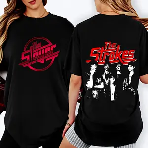 100 Cotton Casual Style T-Shirt The Slayer And The Strokes Band Logo Design For Summer Music Festival Fans Gift For Music Lover # 2026 Coachella