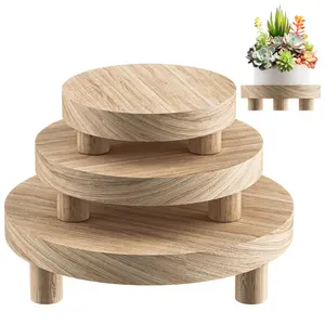kitchenware Wood Stand Indoor, 3 PC Wooden Stool Display Stand 6/8/10" Round Riser Decorative Decorative wooden tray Organiser Racks
