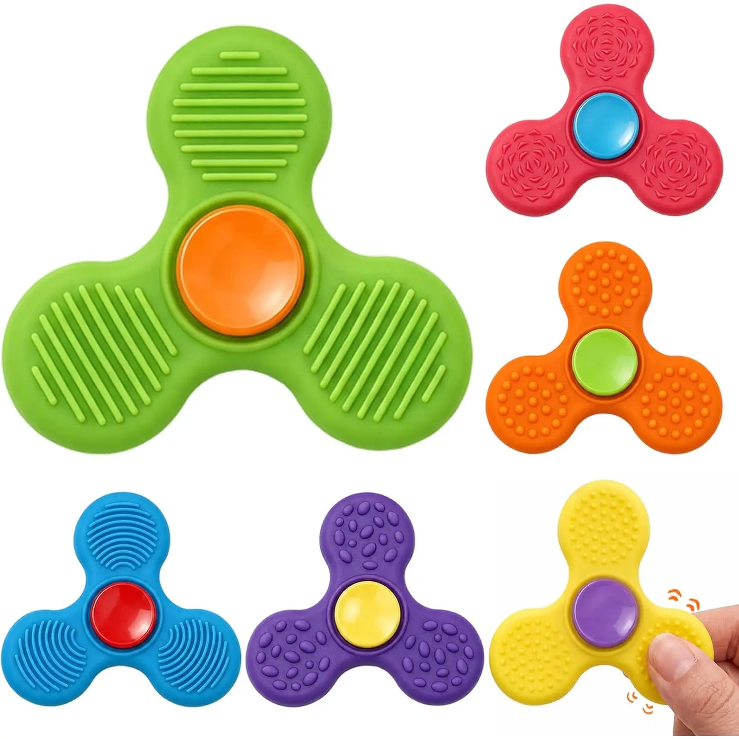 6/12PCS Silicone Fidget Spinners Durable Sensory Toys for Kids & Adults, Quiet Worry Stones for Anxiety Relief, Calming Fidget Toys for Classroom, School Treasure Box Prizes, Party Favors