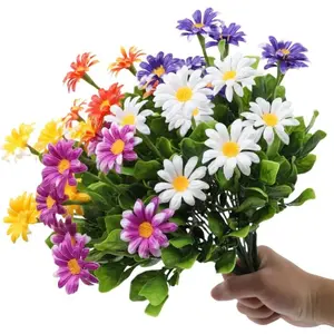 10 Pcs Artificial Daisies Flowers UV Resistant Plastic Fake Daisy Plants for Outdoor Indoor Decor Multi Color Faux Flower Bouquets for Garden Planter Wedding Home Decorations centerpiece arrangement Bulk gerbera  flowers