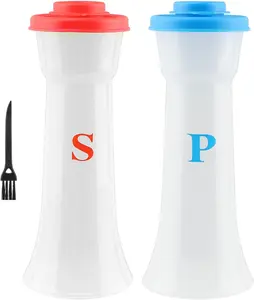 2 Pcs Plastic Salt And Pepper Shakers With Lids, Salt And Pepper Containers, Hourglass Spice Jar Dispenser