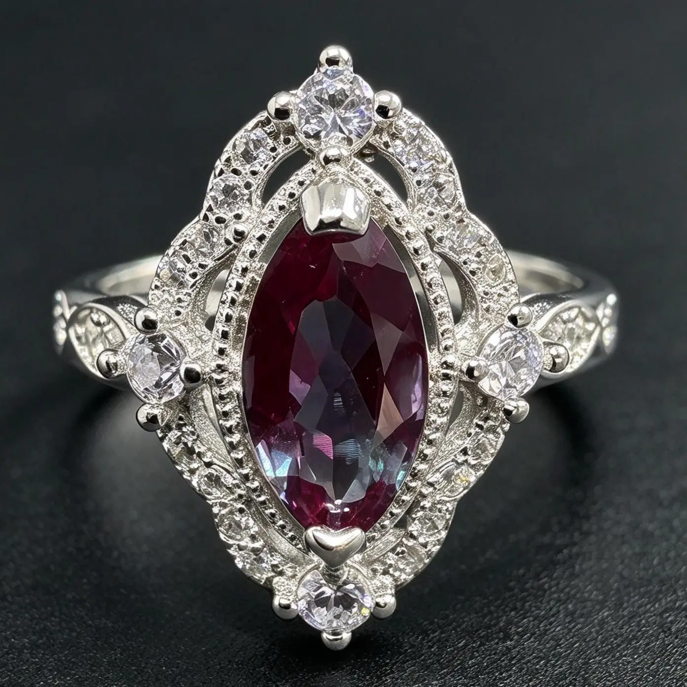Color Changing Alexandrite Ring, 925 Silver Adjustable Band, Vintage Halo Statement Jewelry