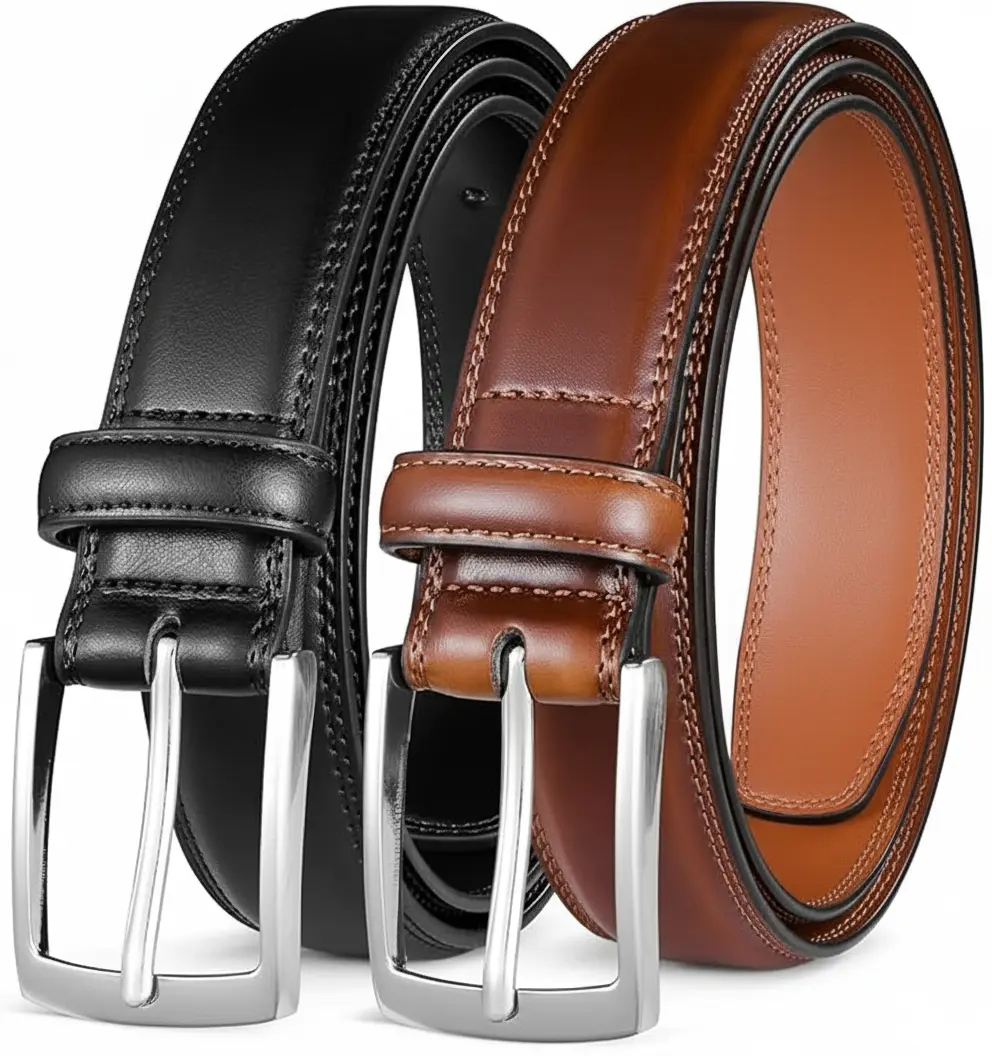 Men's Leather Dress Belt Leather 2 Pack, Fashion & Classic Designs for Work, Business, Casual Men's Leather Dress Belt Leather 2 Pack, Fashion & Classic Designs for Work, Business, Casual