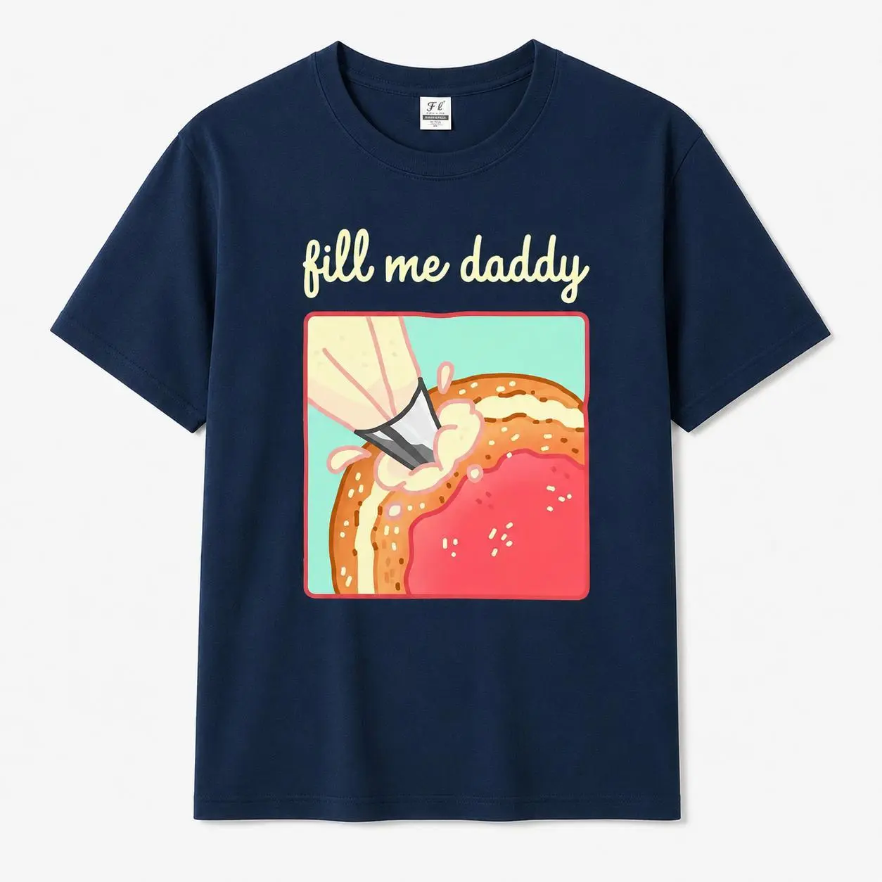 Cute Donut Baking Graphic Tee - Whimsical Pastry Chef Casual T-Shirt for Food Lovers Crewneck Navy Blue, Colorful, Comfortable