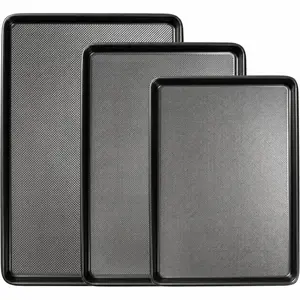 Heavy-Duty Nonstick Carbon Steel Bakeware Set (Set of 3) - 0.8mm Thick Diamond Texture Trays, Half Sheet & Roll Pans for Oven Use