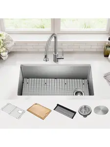 30/33 Inch Undermount Kitchen Sink Single Bowl Workstation, 30*19/33x19 Undermount Workstation Double Bowl Kitchen Sink, 16 Gauge Stainless Steel Divide Kitchen Sink With Cutting Board