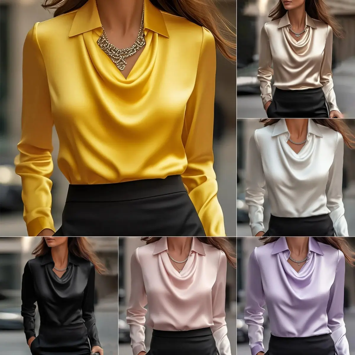 Women's Draped Long Sleeve Casual Shirt